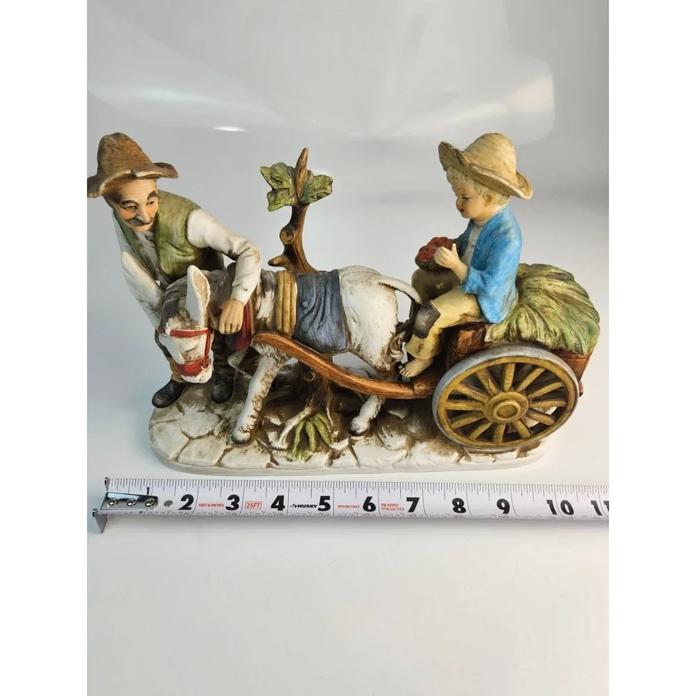 Vintage Set of 2 Donkey Cart Figurines Man Boy Far Donkey Scene‎ Rustic See Desc